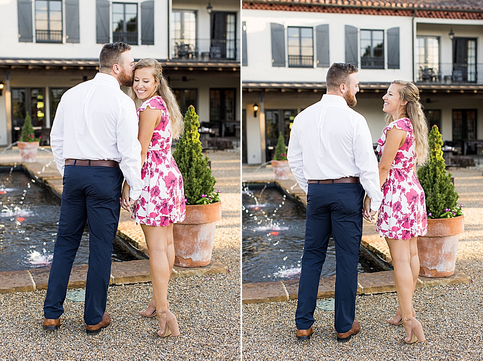 engagement photos by reflecting pool at hotel domestique