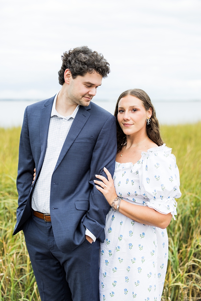 Downtown Charleston Engagement session on the harbor couple in marsh