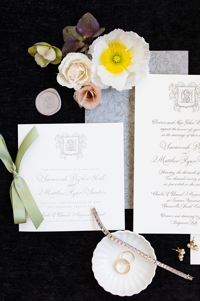 wedding invitation for farrah redman wedding.  Florals, invitation, bracelet